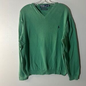Polo Ralph Lauren Mens V Neck Sweater Green Pima Cotton Size XL